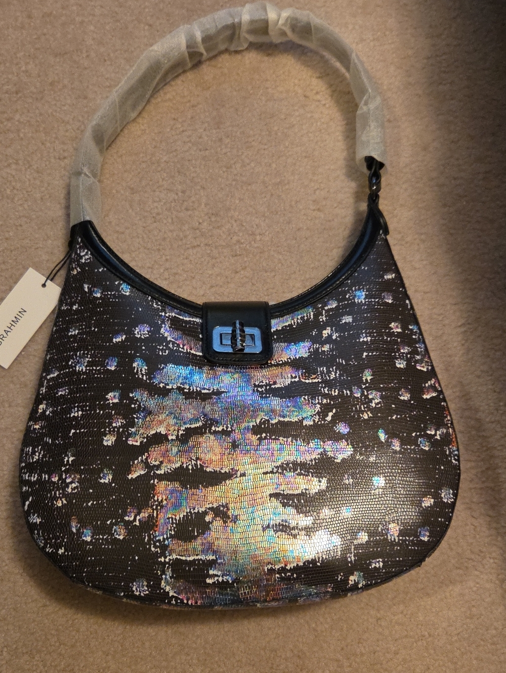 Brahmin Black Iridescent Hobo Bag